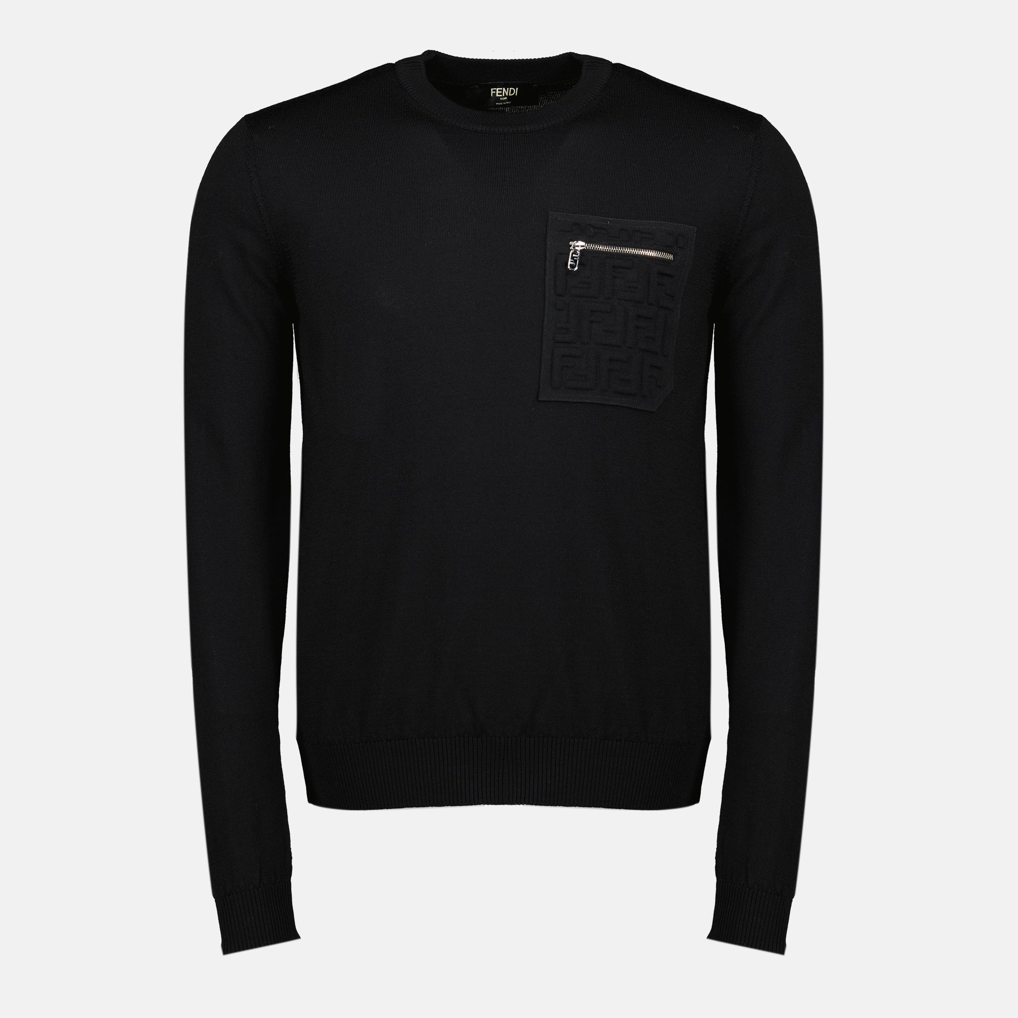 Fendi sweater, black wool sweater, FF logo, Autumn-Winter collection, men's fashion