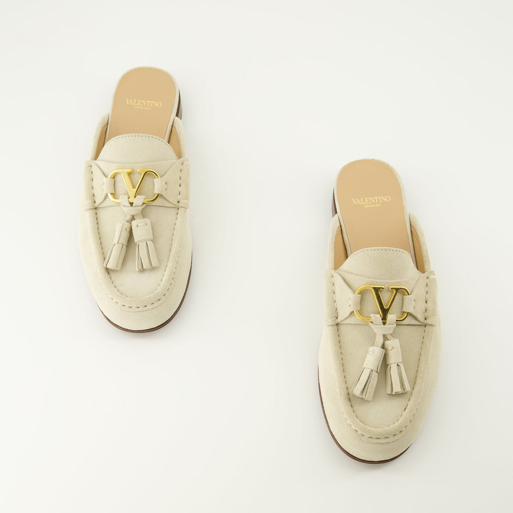 バレンティノ・ガラバーニの女性用ベージュレザー・ミュールの画像 - シーズン春夏2026 - ペアの上部ビュー