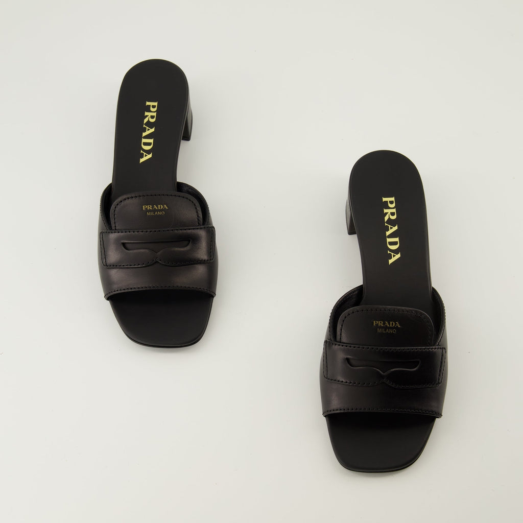 black leather mules, Prada footwear, Spring-Summer 2026 collection, square toe mules, luxury footwear