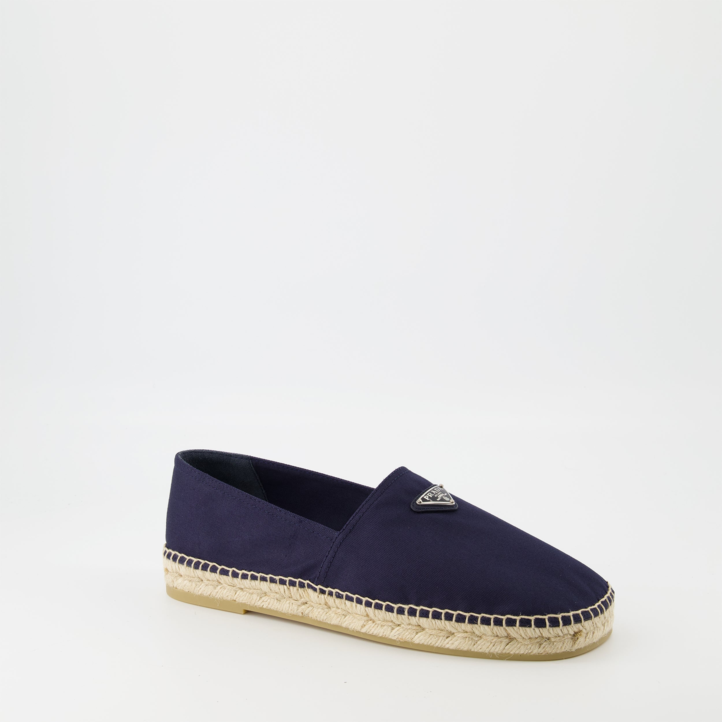 Prada espadrilles, navy cotton shoes, raffia sole, luxury footwear, spring summer collection