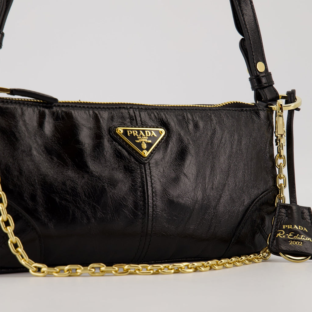 Prada handbag, Le Sac Re-Edition 2002, black leather bag, designer accessories, contemporary style bag