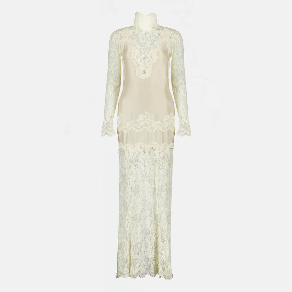 Beiges Spitzen-Maxikleid