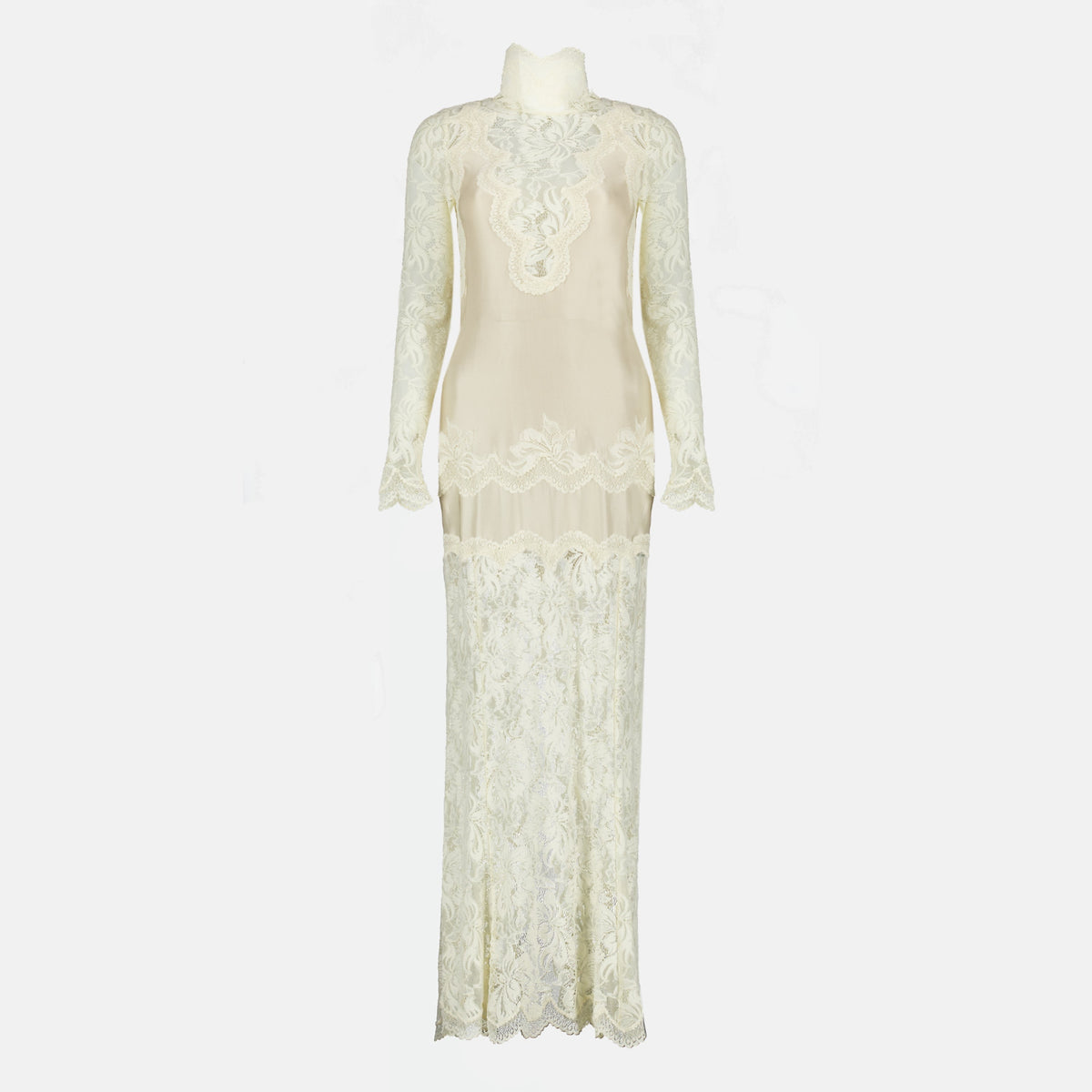 Beiges Spitzen-Maxikleid