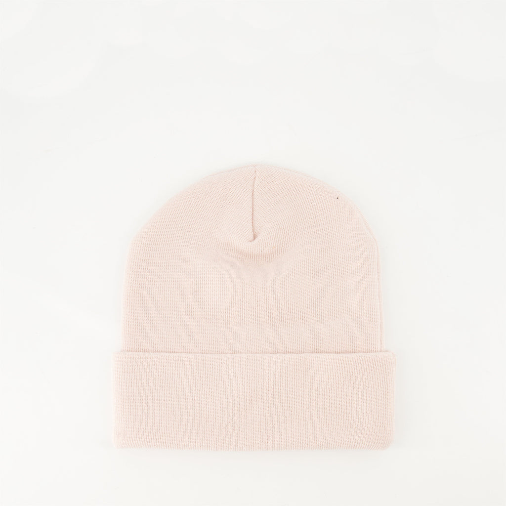 pink wool beanie, Palm Angels beanie, embroidered logo hat, Autumn-Winter 2023 accessory, women's winter hat
