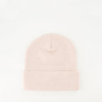 pink wool beanie, Palm Angels beanie, embroidered logo hat, Autumn-Winter 2023 accessory, women's winter hat