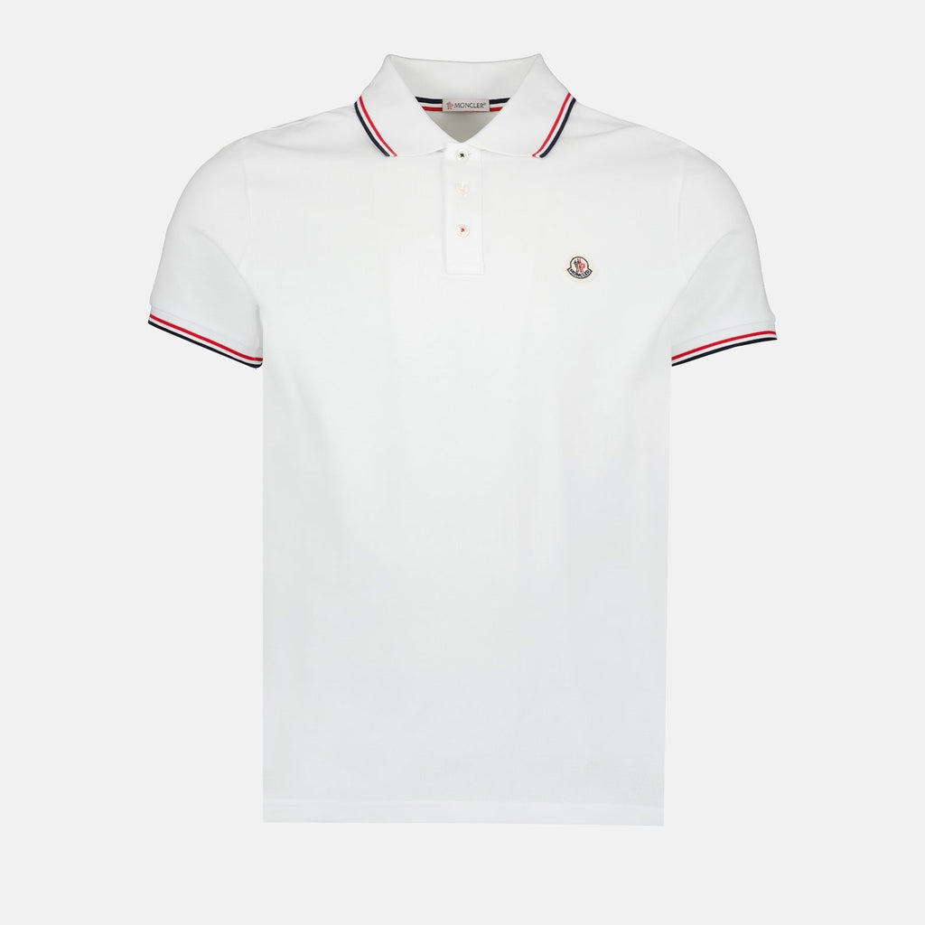 Camisa Polo Branca Clássica com Listras Tricolores