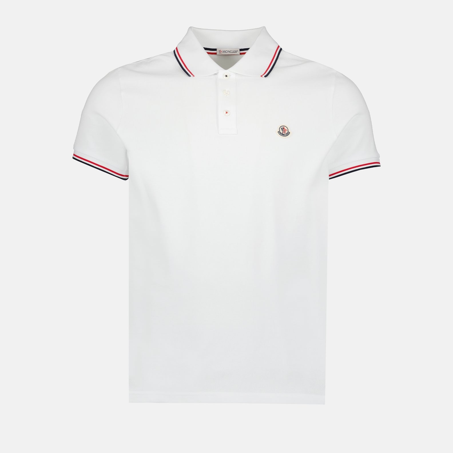 Klassisches weißes Polo-Shirt mit dreifarbigen Streifen