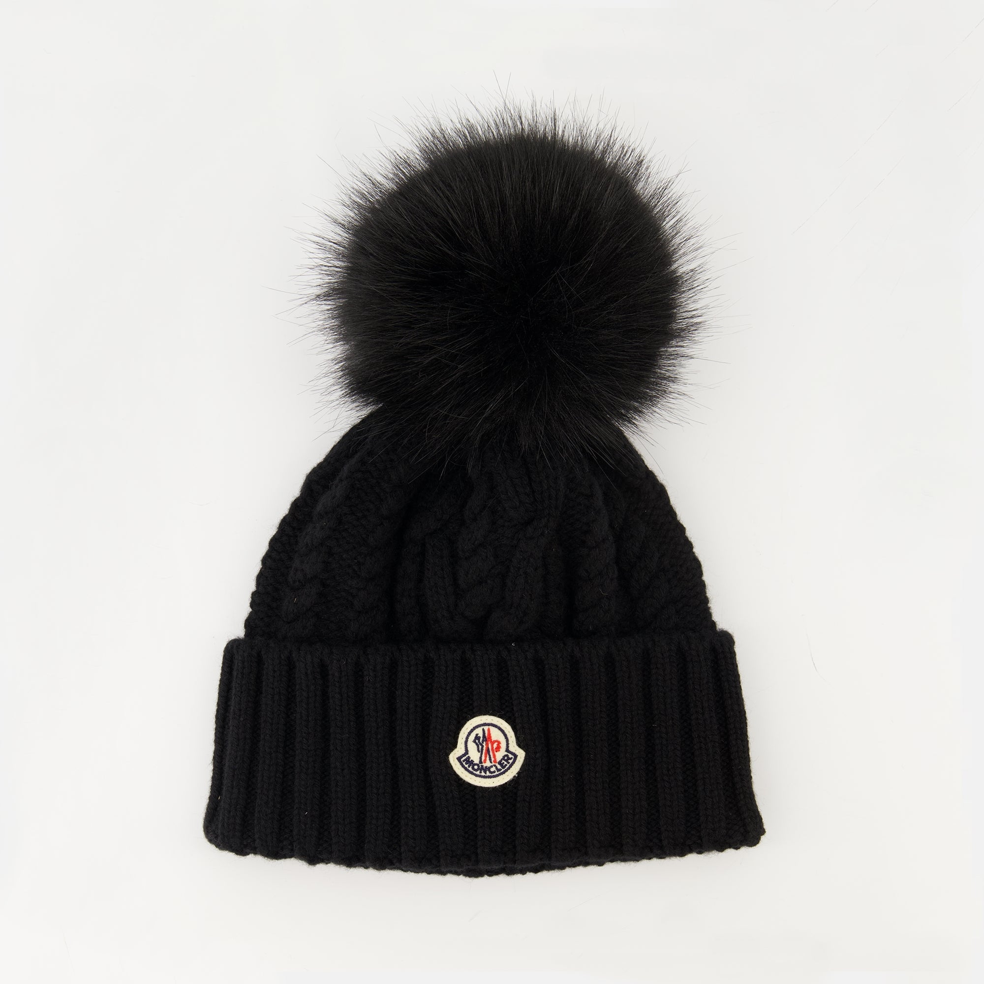 cashmere beanie, Moncler beanie, black pompom hat, women's winter accessories, luxury knitwear