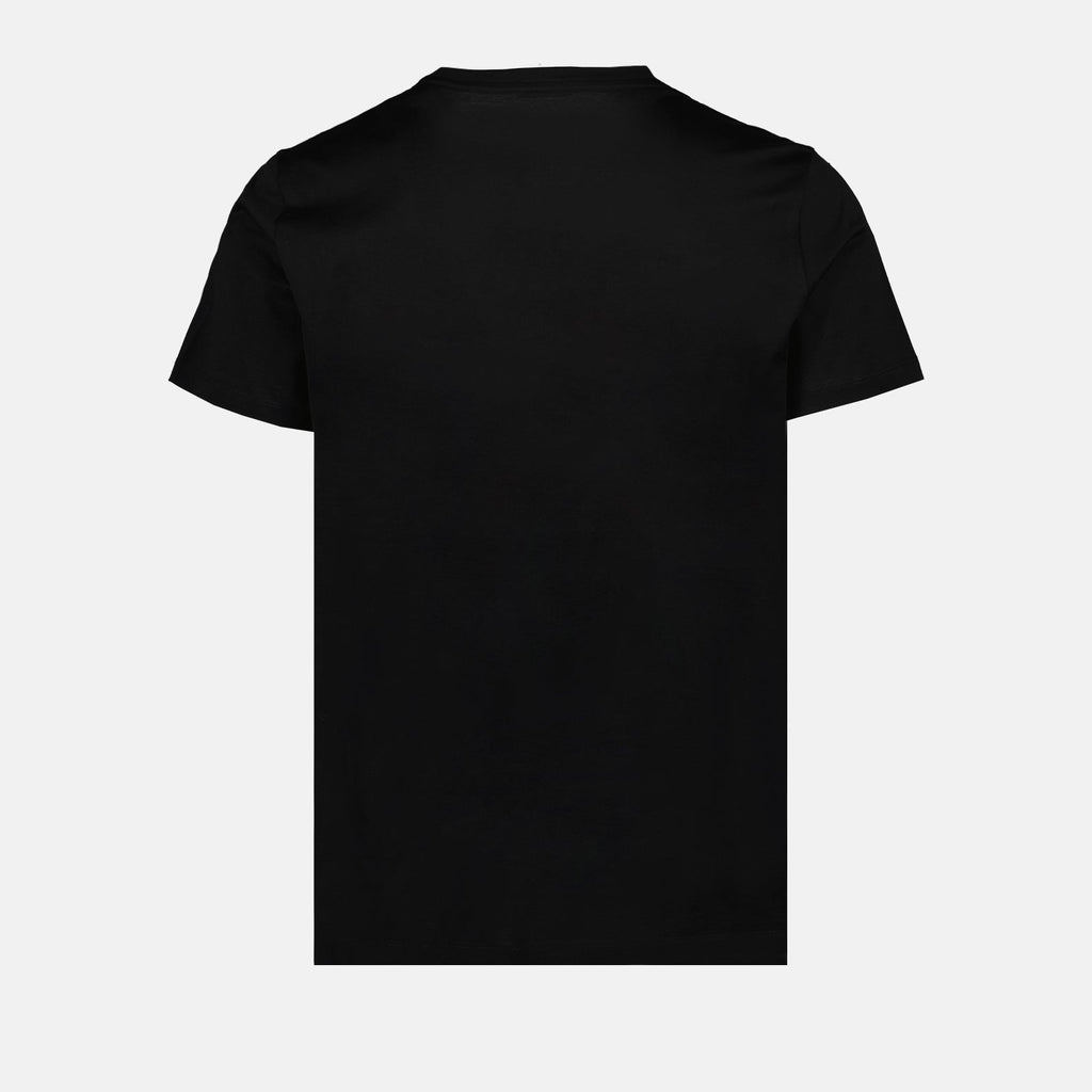Moncler, black T-shirt, double logo, pique cotton, designer T-shirt