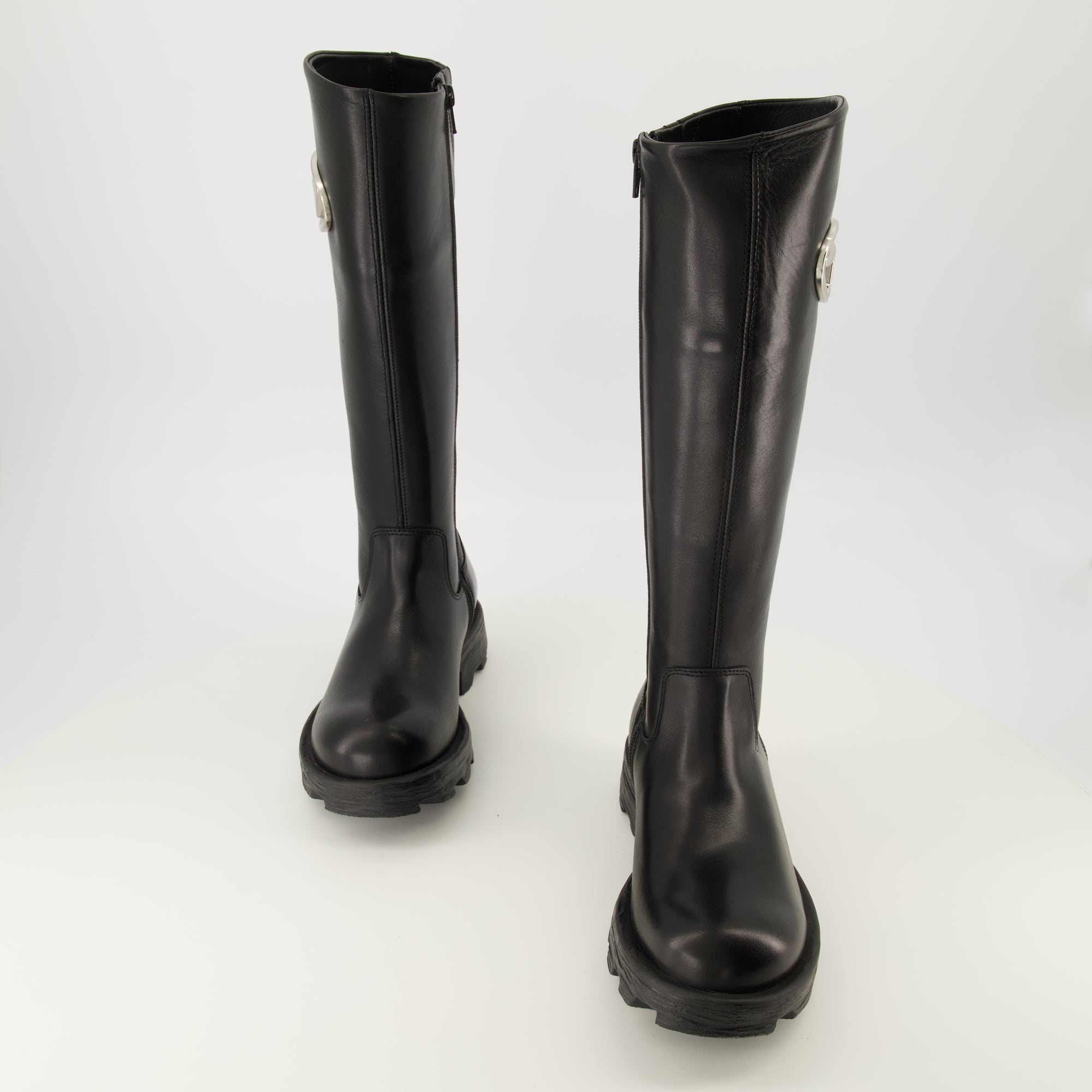 Diesel D-Hammer Boots, black leather boots, knee-high footwear, women's boots, Fall-Winter 2025 collection