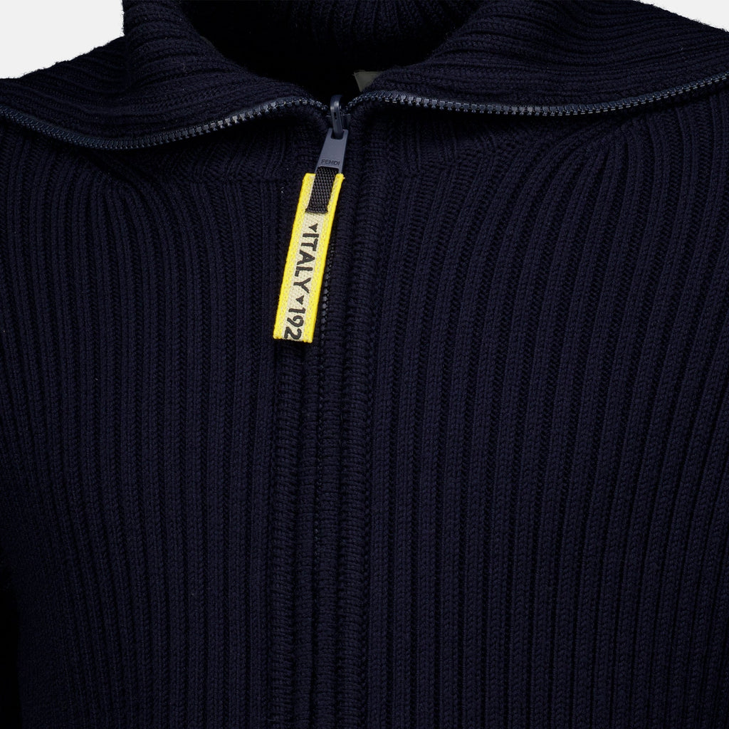 Cardigan con zip in lana a coste