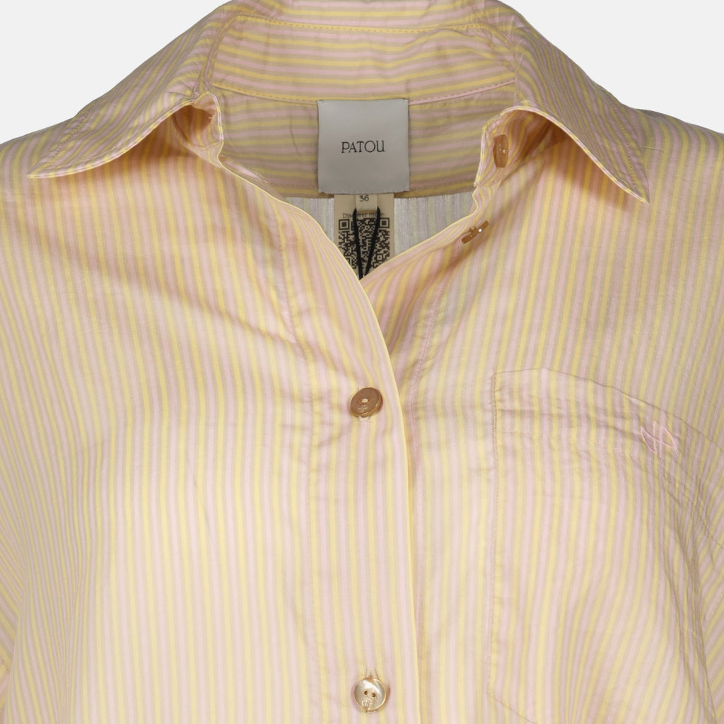 Chemise Oversized Rayée en Soie Beige