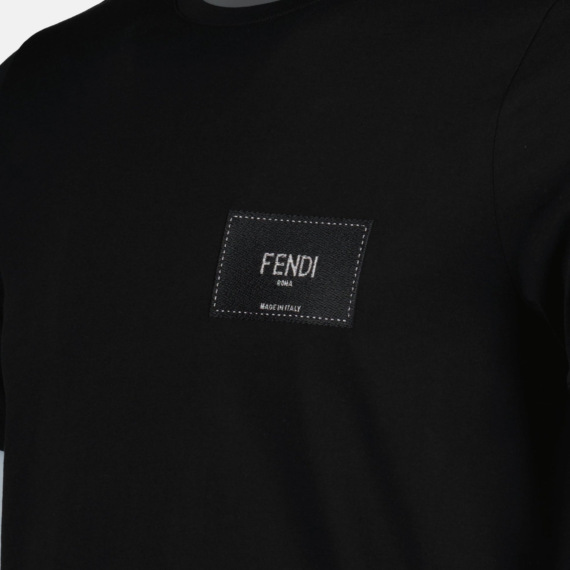   Black cotton T-shirt, Fendi Roma, luxury T-shirt, round neck T-shirt, designer T-shirt  