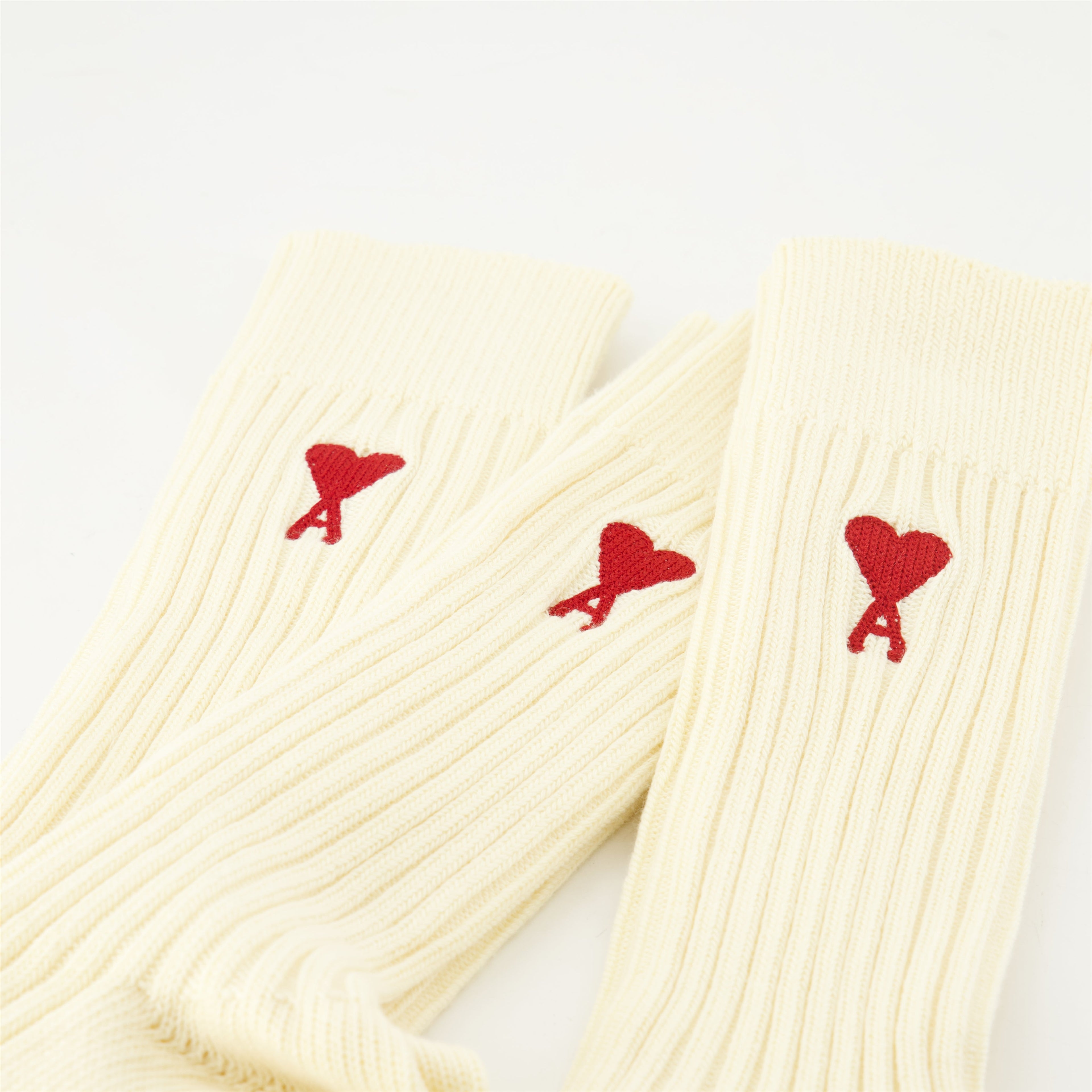 Ami socks, beige socks, heart logo socks, cotton socks, unisex socks