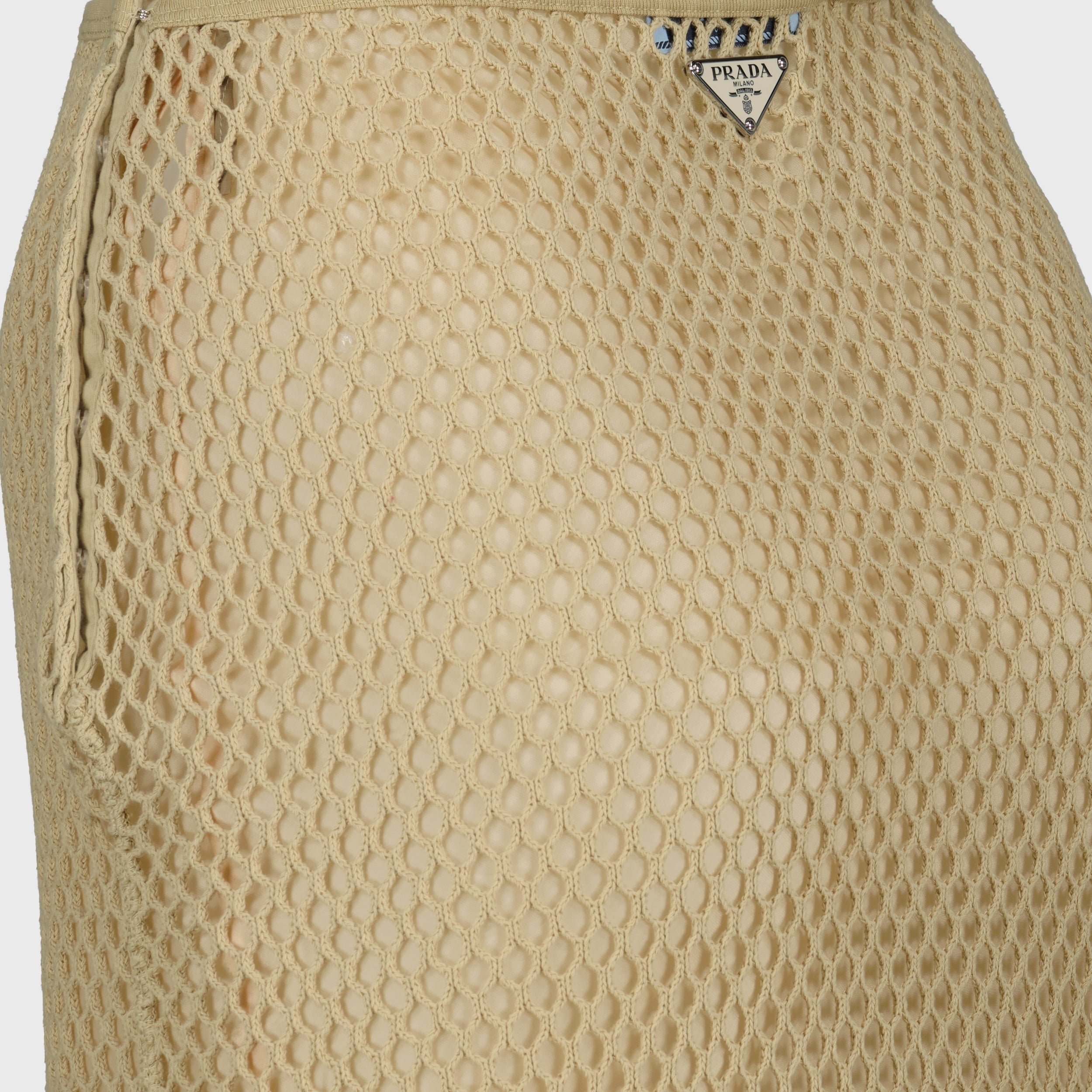cotton midi skirt, Prada skirt, beige mesh skirt, luxury wear, spring summer collection