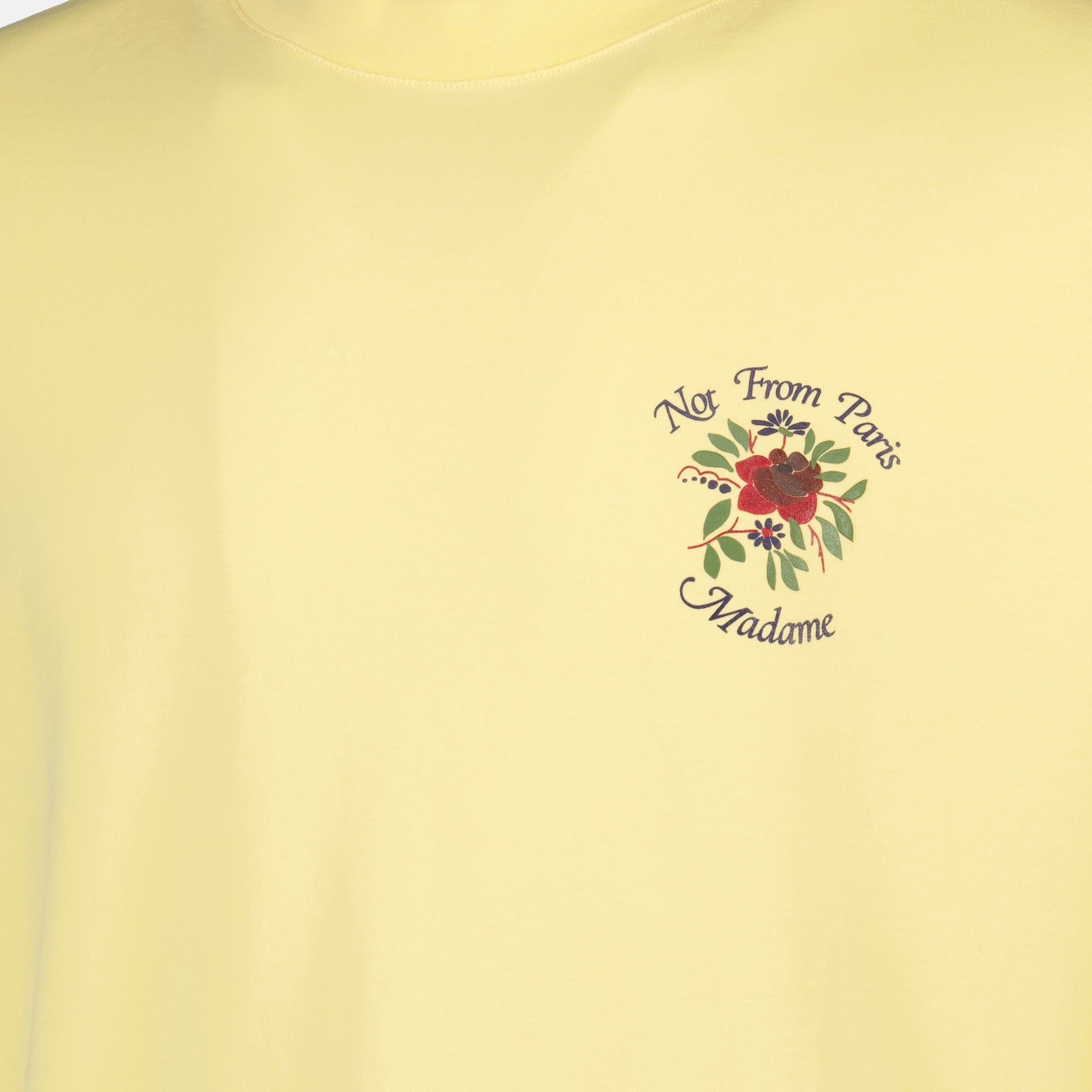 Image of Pink Yellow Slogan T-Shirt - Drôle de Monsieur by Drole De Monsieur for Men - Season Spring-Summer 2026 - Detail View 2