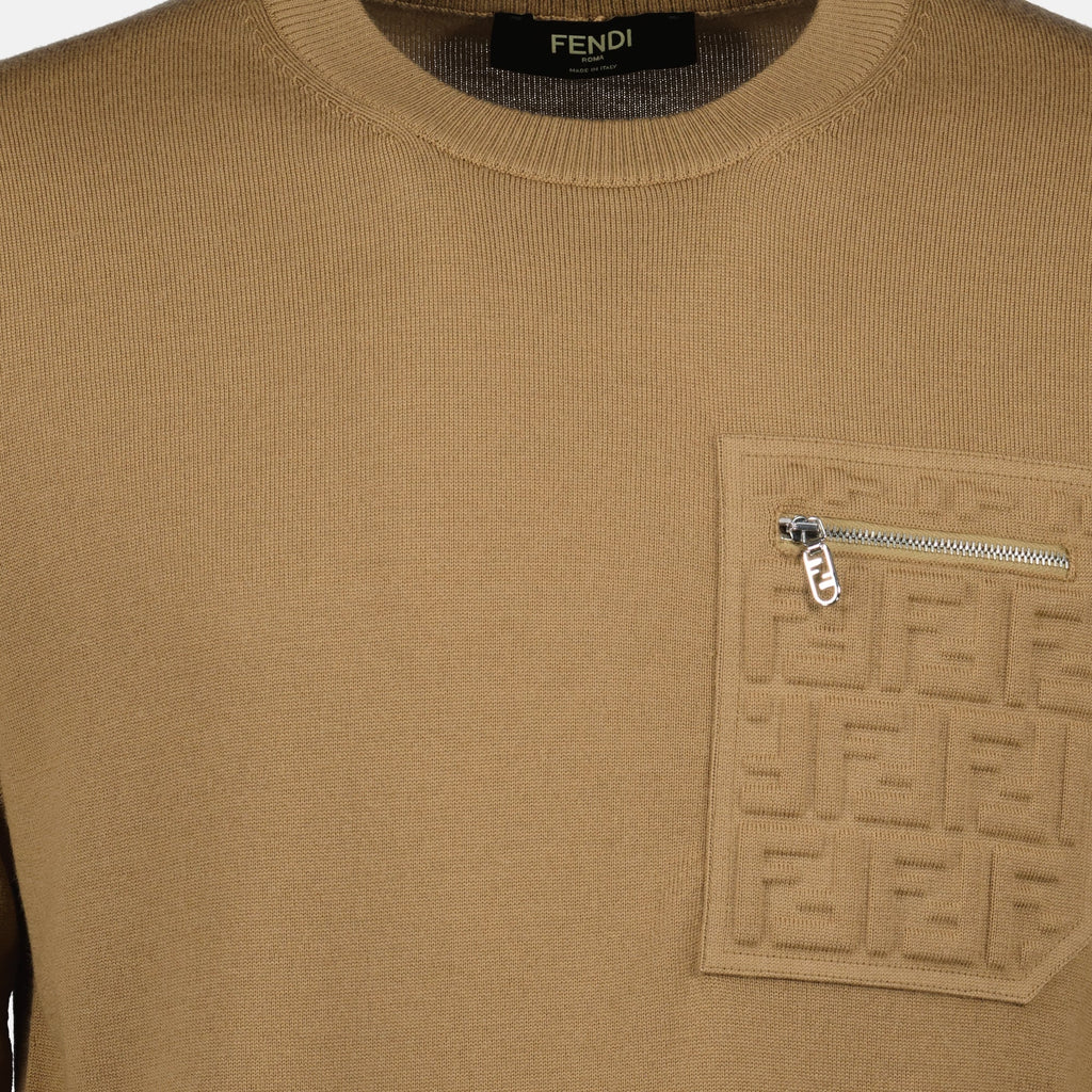 Fendi sweater, brown wool sweater, autumn winter collection, men's fashion, designer knitwear