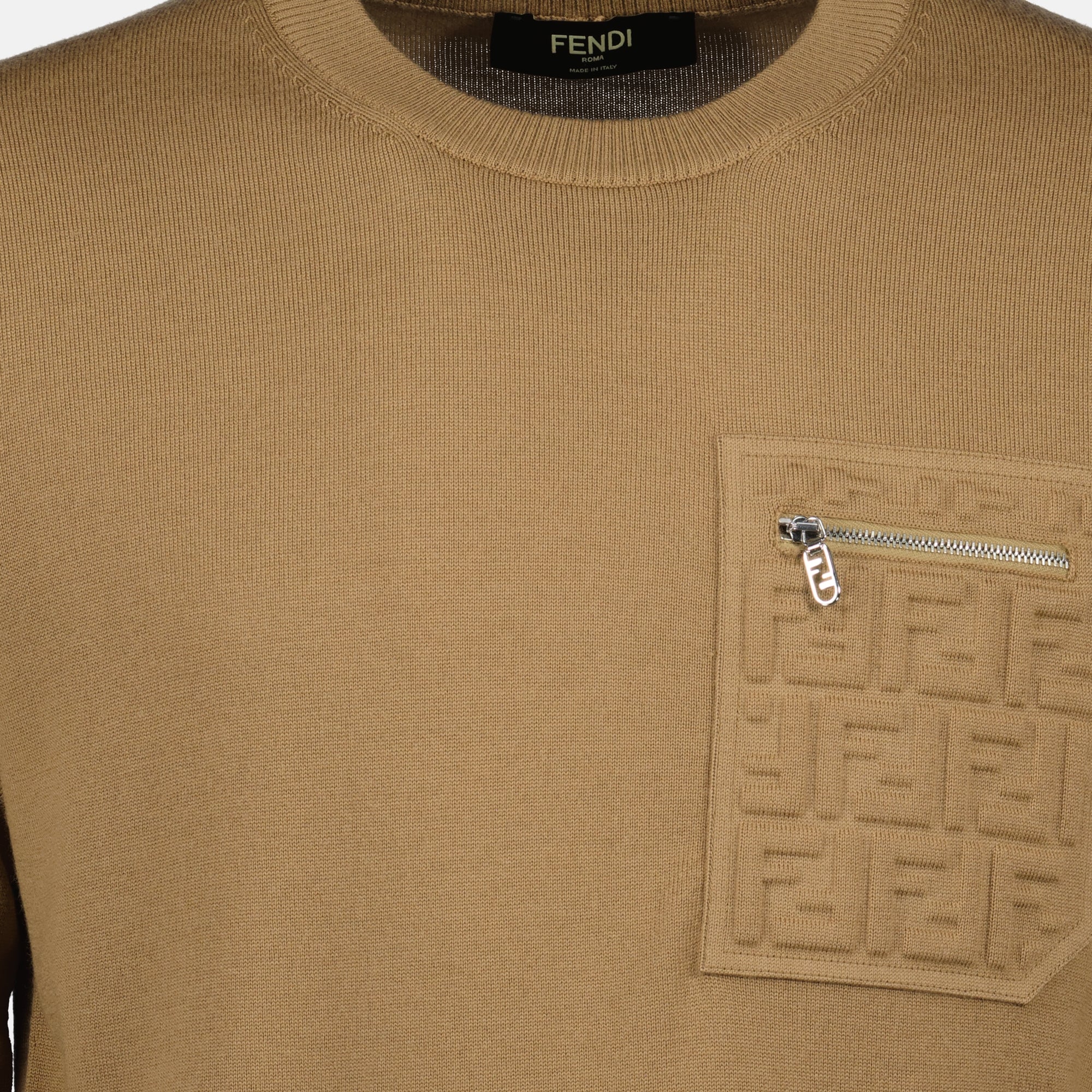 Fendi sweater, brown wool sweater, autumn winter collection, men's fashion, designer knitwear