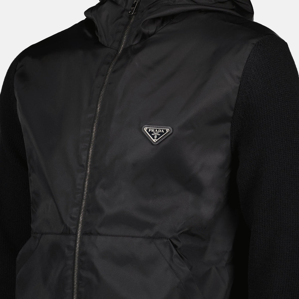 Prada jacket, black jacket, mixed material jacket, men's fashion, designer clothing