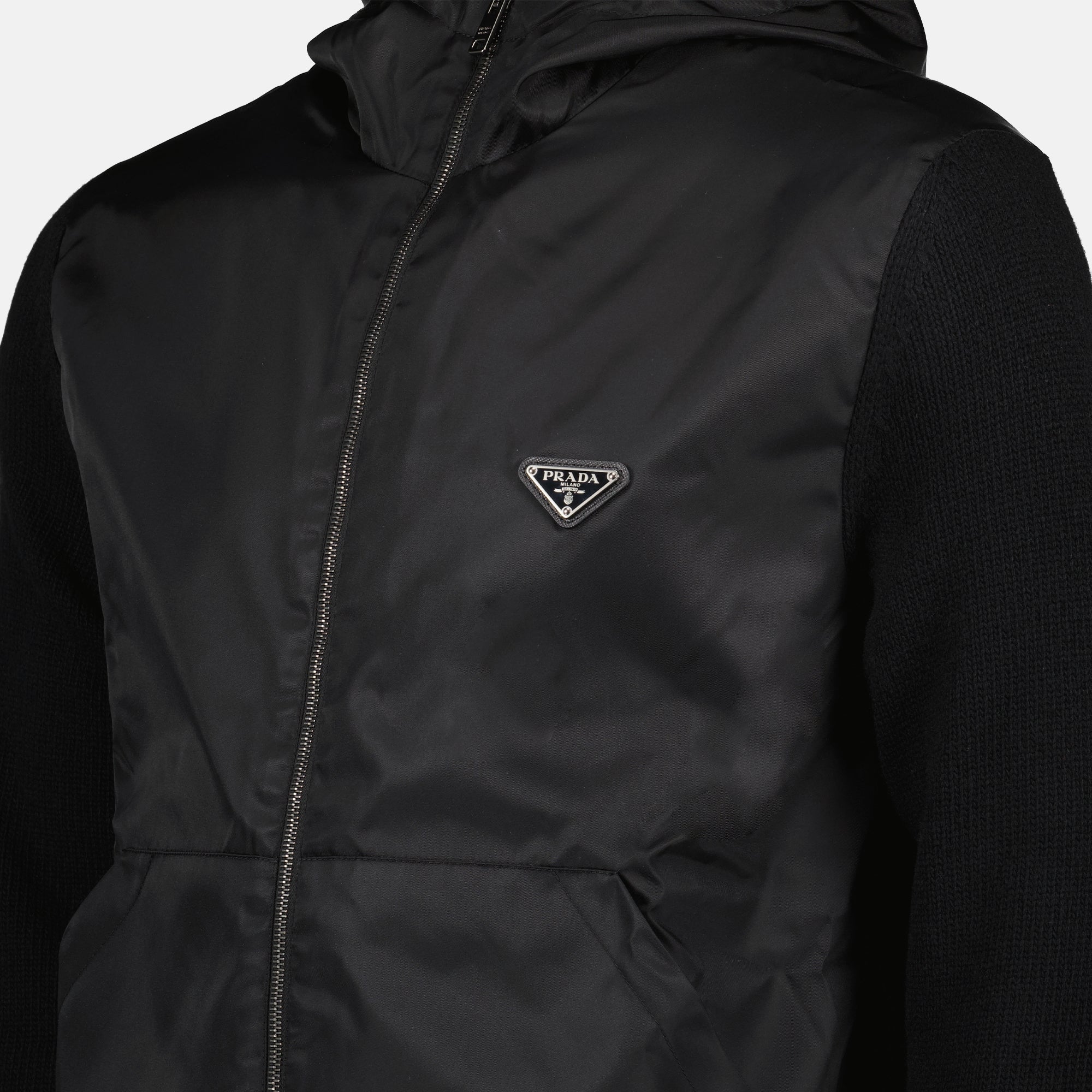 Prada jacket, black jacket, mixed material jacket, men's fashion, designer clothing