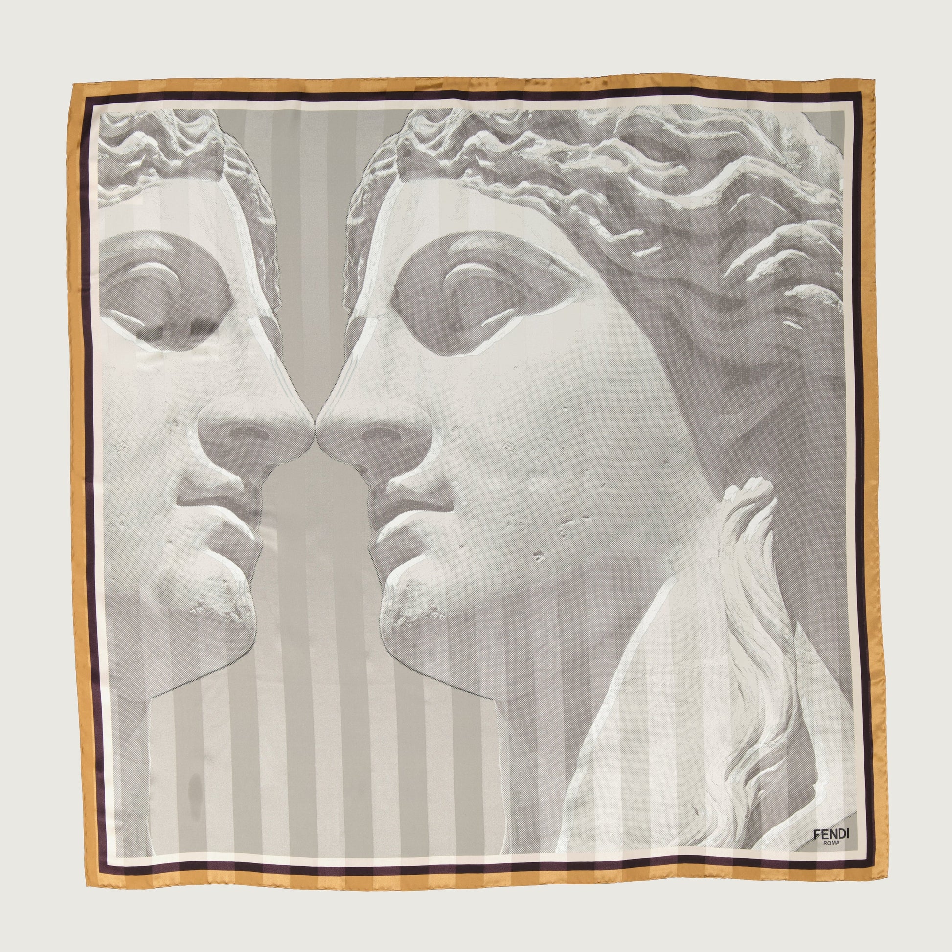 silk scarf, Roman statue print, Fendi accessory, hand-rolled edges, fall-winter fashion