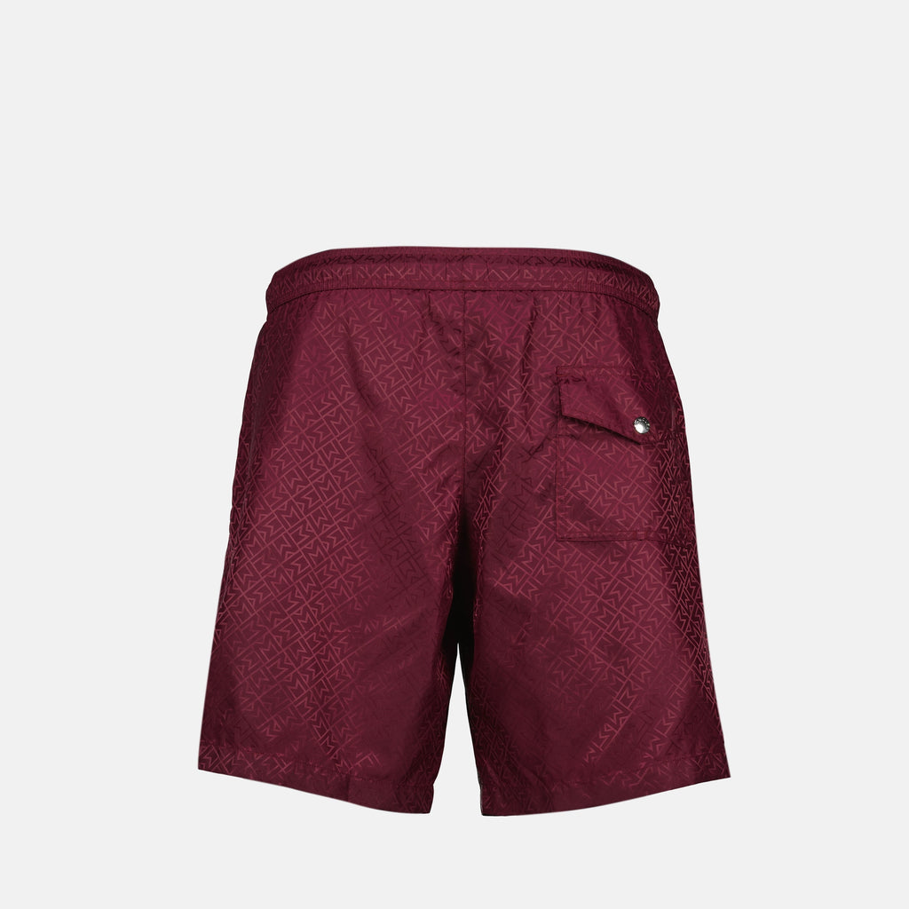 Moncler swim shorts, jacquard swimwear, bordeaux swim trunks, men's swim shorts, summer fashion