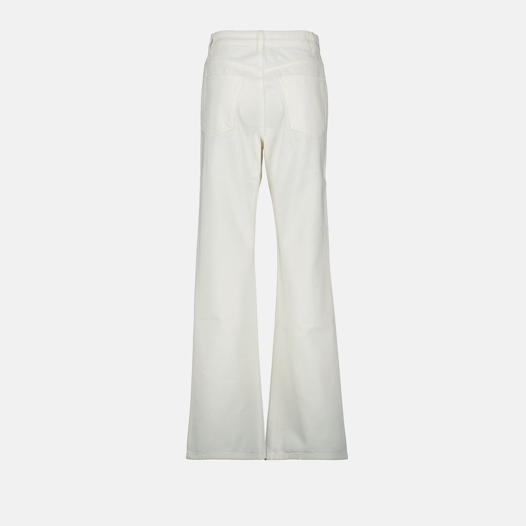 white jeans, straight cut jeans, Rabanne fashion, high-quality cotton denim, women's denim collection