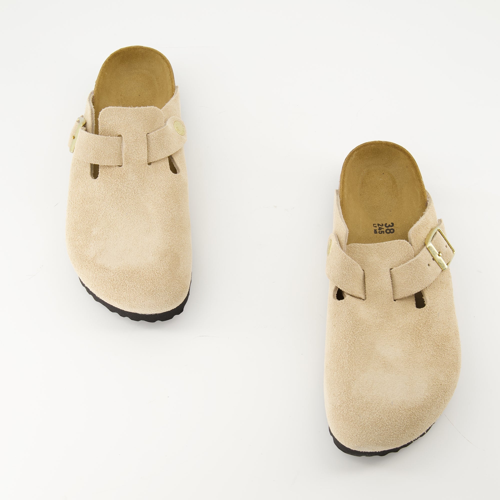 여성용 비르켄스탁 보스턴 베이지 뮬 이미지 - 2025년 가을-겨울 시즌 - 쌍의 위쪽 보기