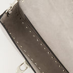crossbody bag, gray leather bag, studded handbag, luxury accessory, designer handbag
