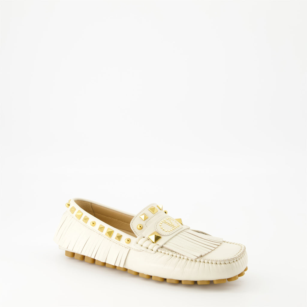 moccasins, Valentino, white leather shoes, designer footwear, VLogo Signature