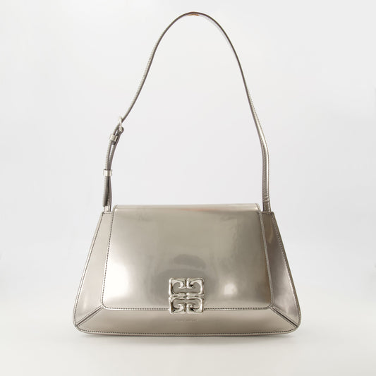 Givenchy bag, 4G Liquid, silver leather bag, adjustable strap, luxury handbag