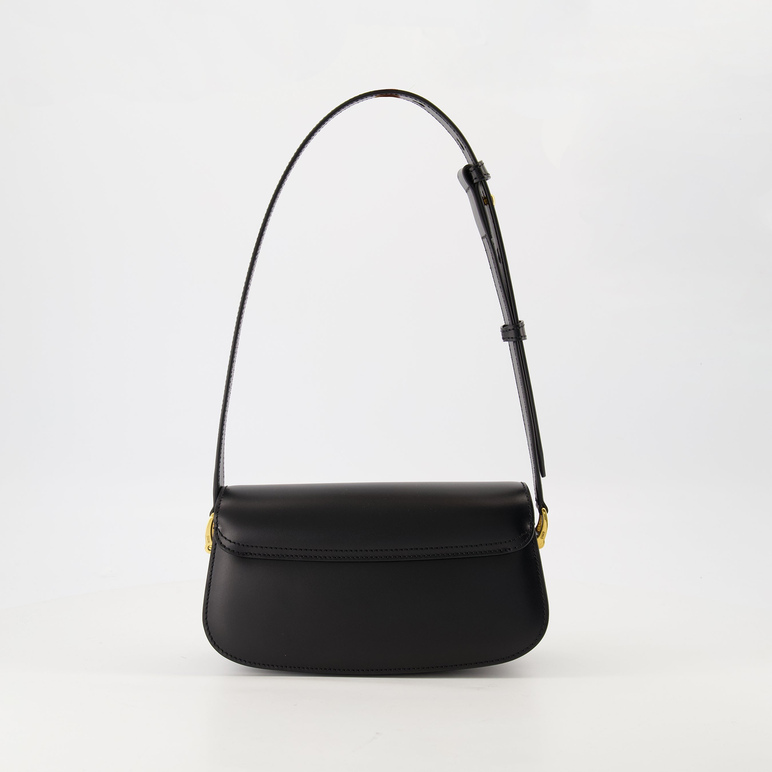 black leather bag, AMI baguette bag, unisex handbag, stylish leather accessories, Parisian design bag