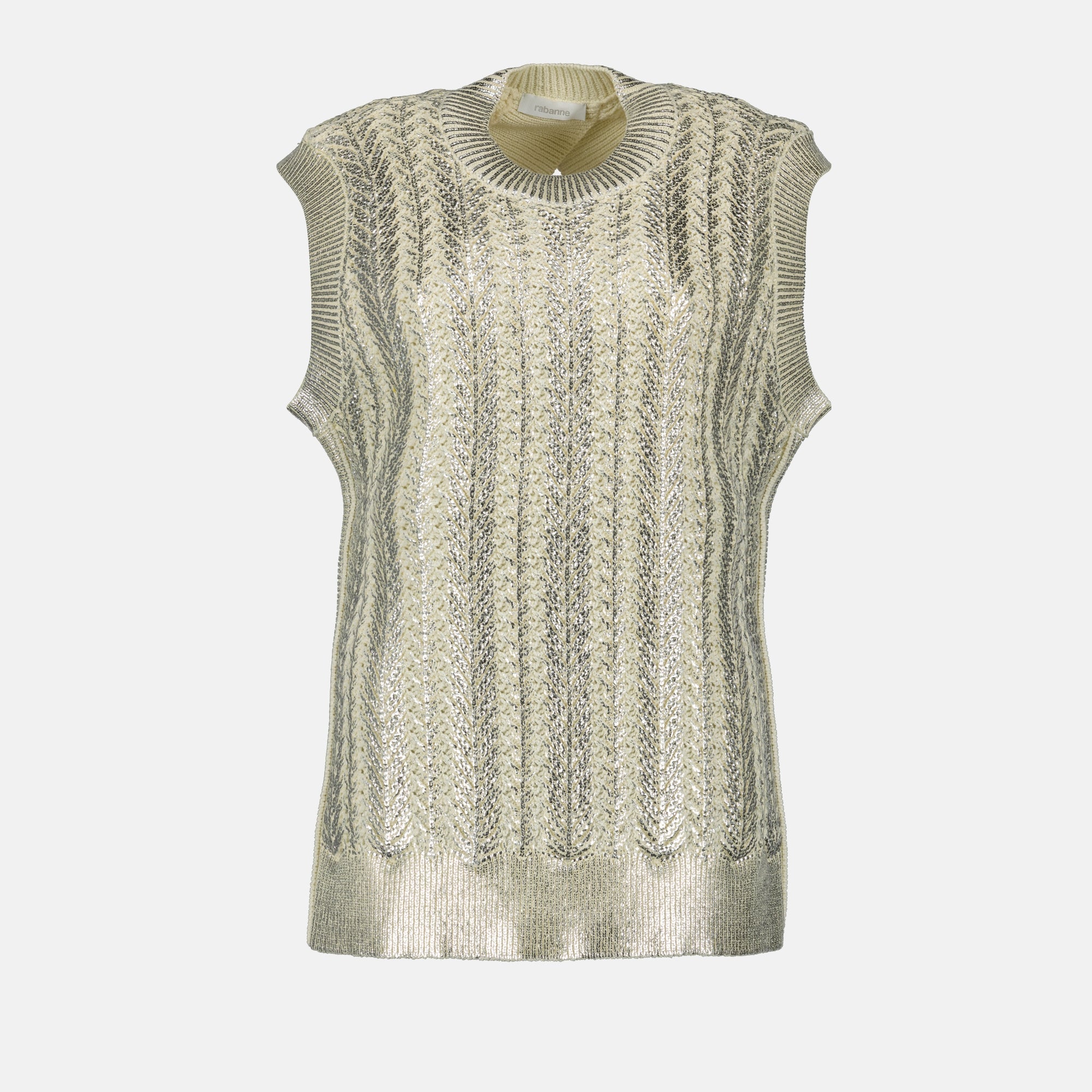 sleeveless top, Rabanne knitwear, beige top, silver details, Spring-Summer fashion