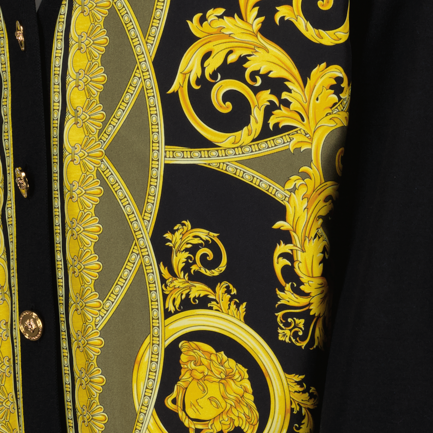 Barocco cardigan, Versace 2024, luxury knitwear, wool and silk, Barocco print