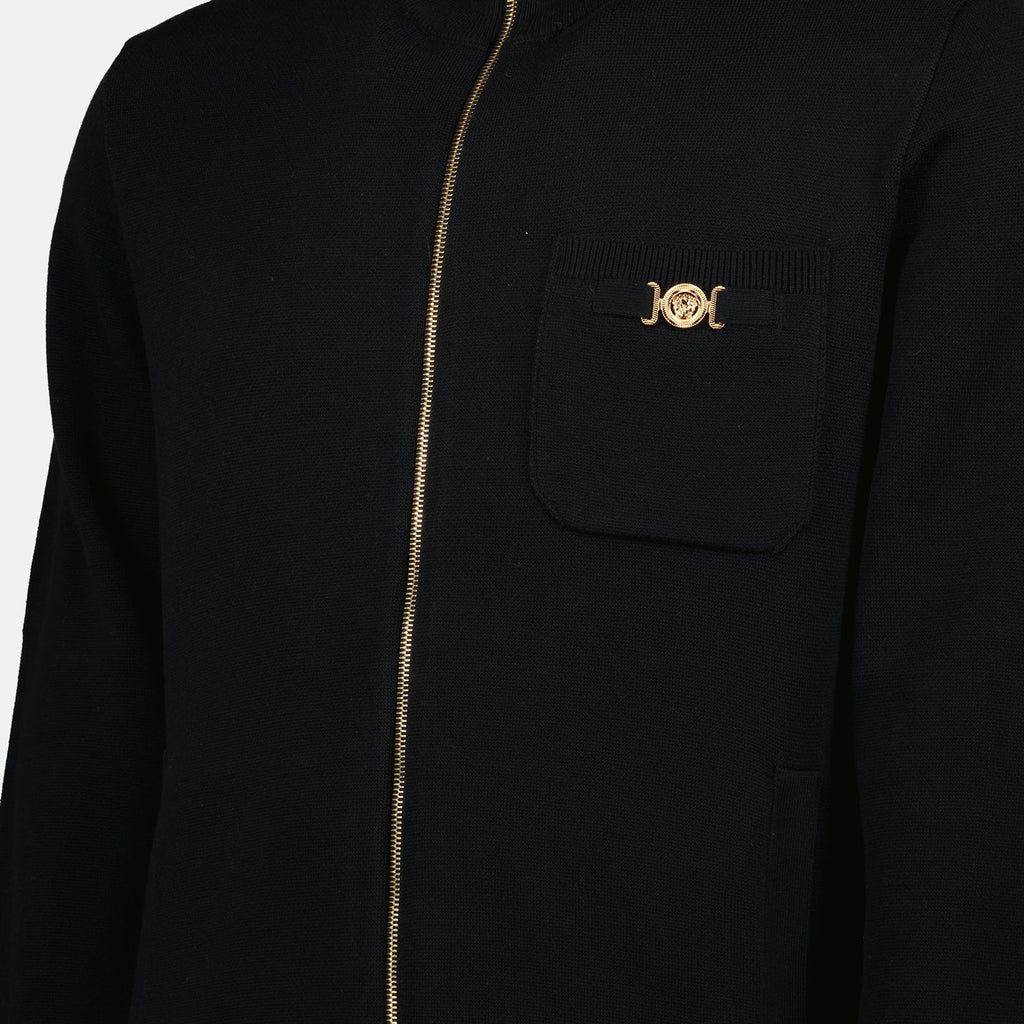 Cashmere jacket, Versace jacket, black zip jacket, luxury outerwear, men's cashmere clothing
