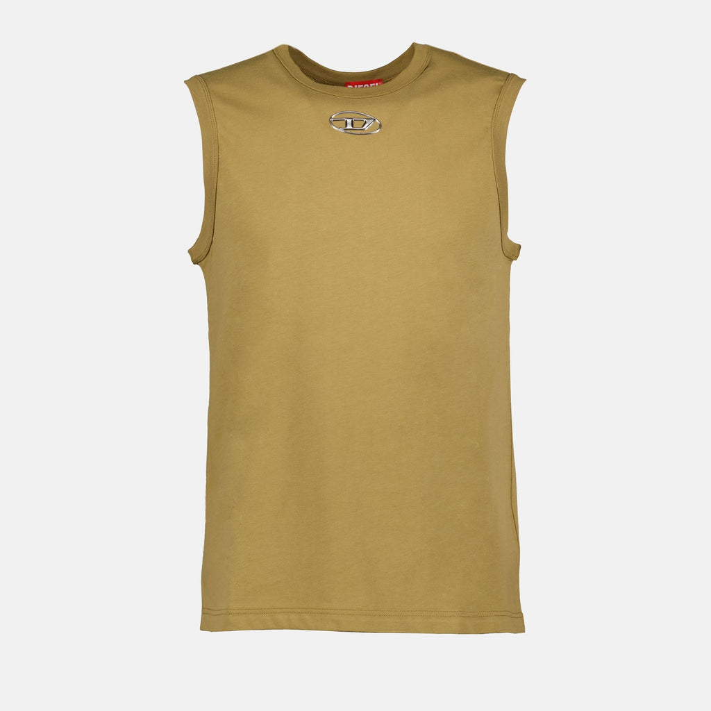 Diesel tank top, Kaki green top, Autumn-Winter 2024, sleeveless cotton, luxury casual wear