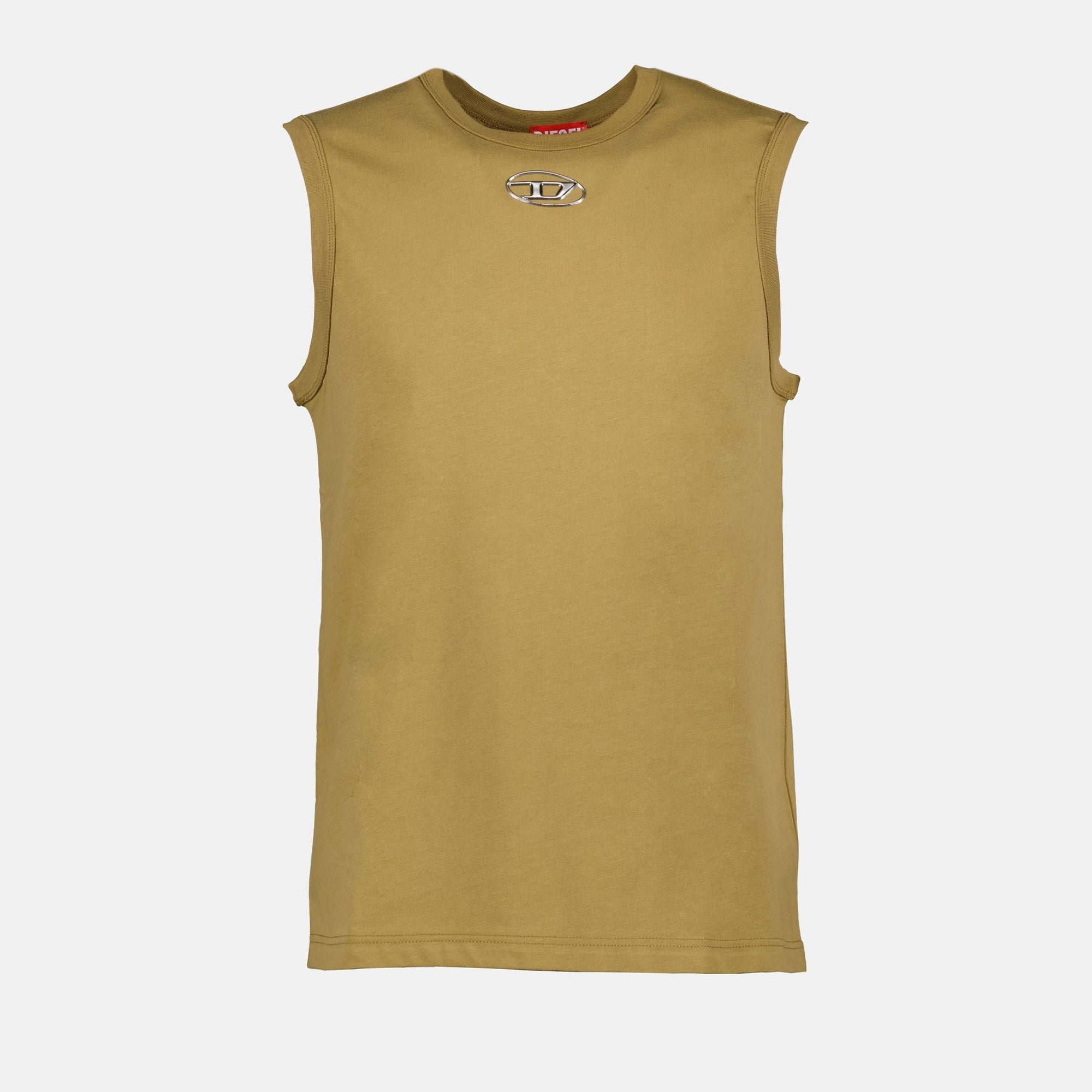 Diesel tank top, Kaki green top, Autumn-Winter 2024, sleeveless cotton, luxury casual wear