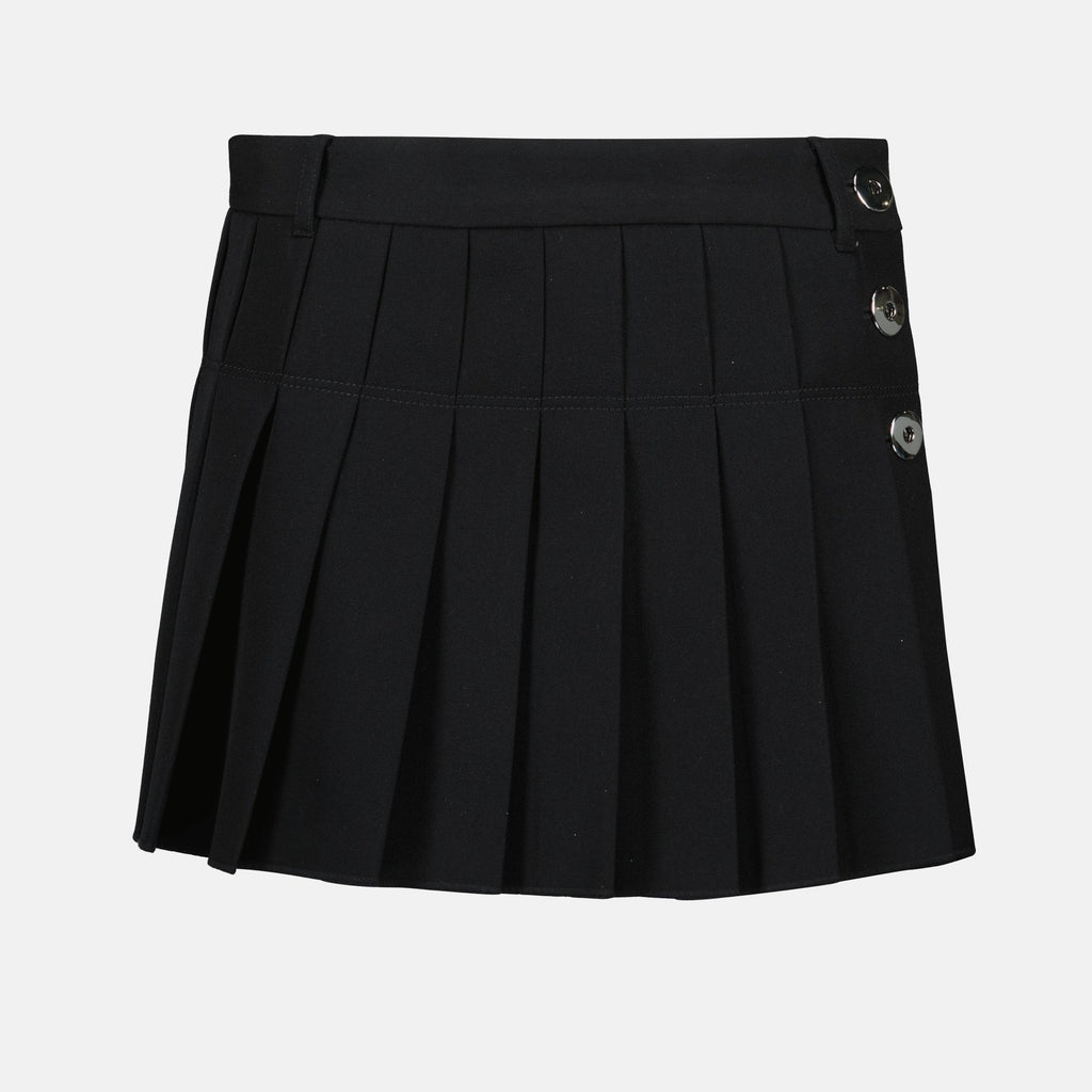 black mini skirt, Rabanne skirt, pleated wool skirt, women's fashion, spring summer wardrobe