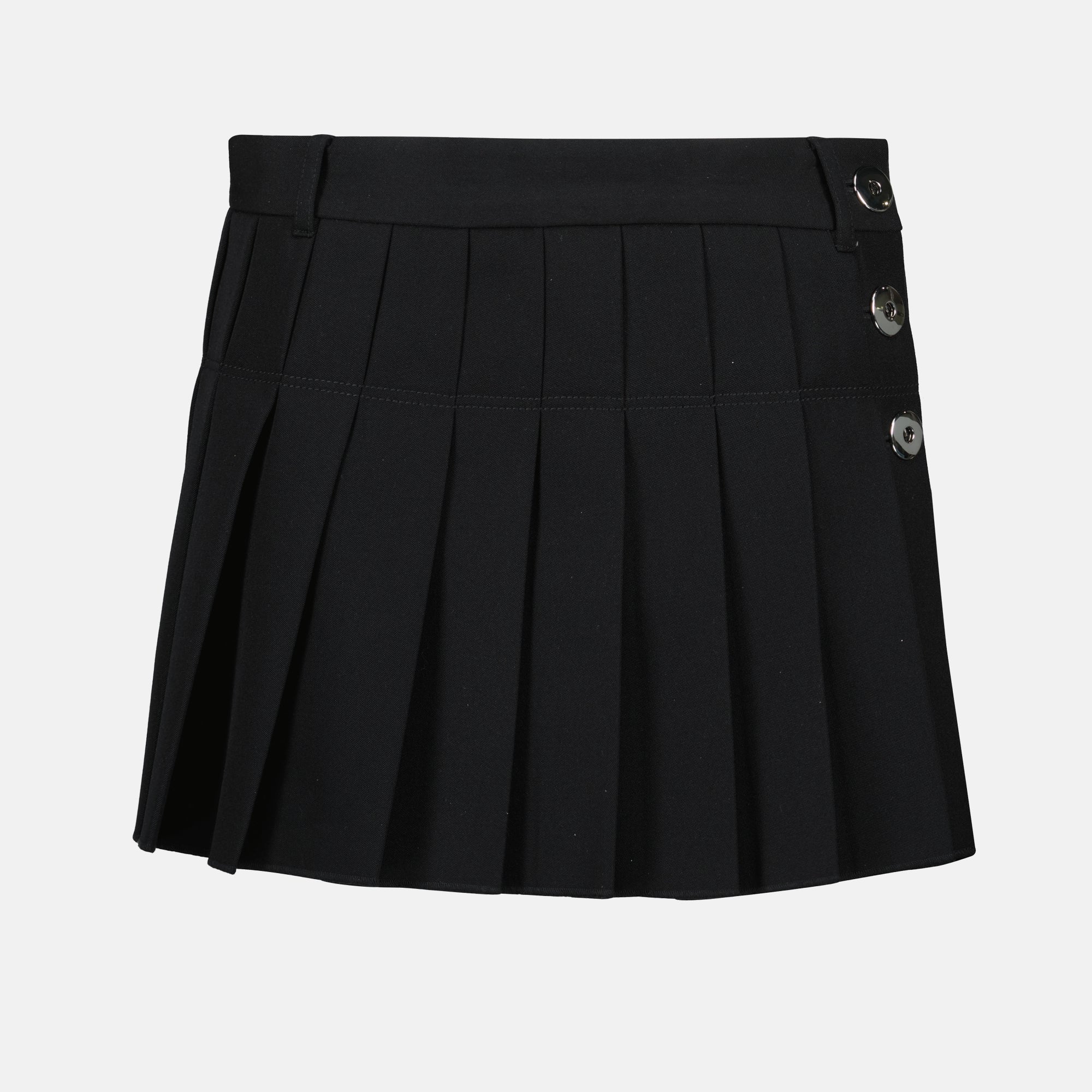 black mini skirt, Rabanne skirt, pleated wool skirt, women's fashion, spring summer wardrobe