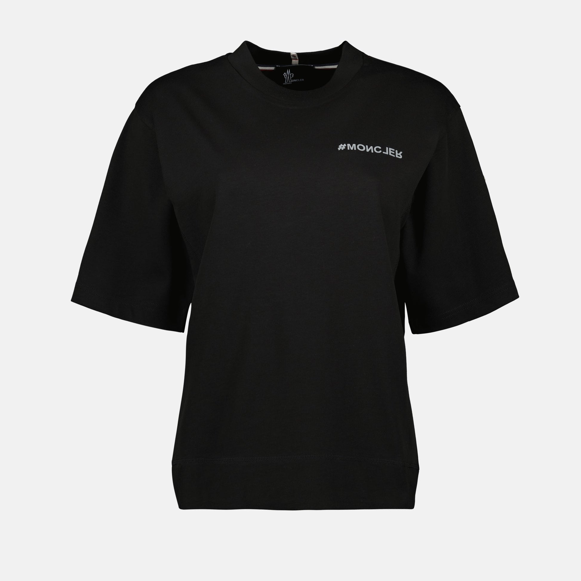 Moncler Grenoble, cotton t-shirt, black logo t-shirt, reflective details, casualwear