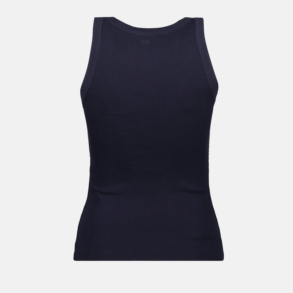 navy tank top, ribbed top, cotton tank, heart logo, casual wear