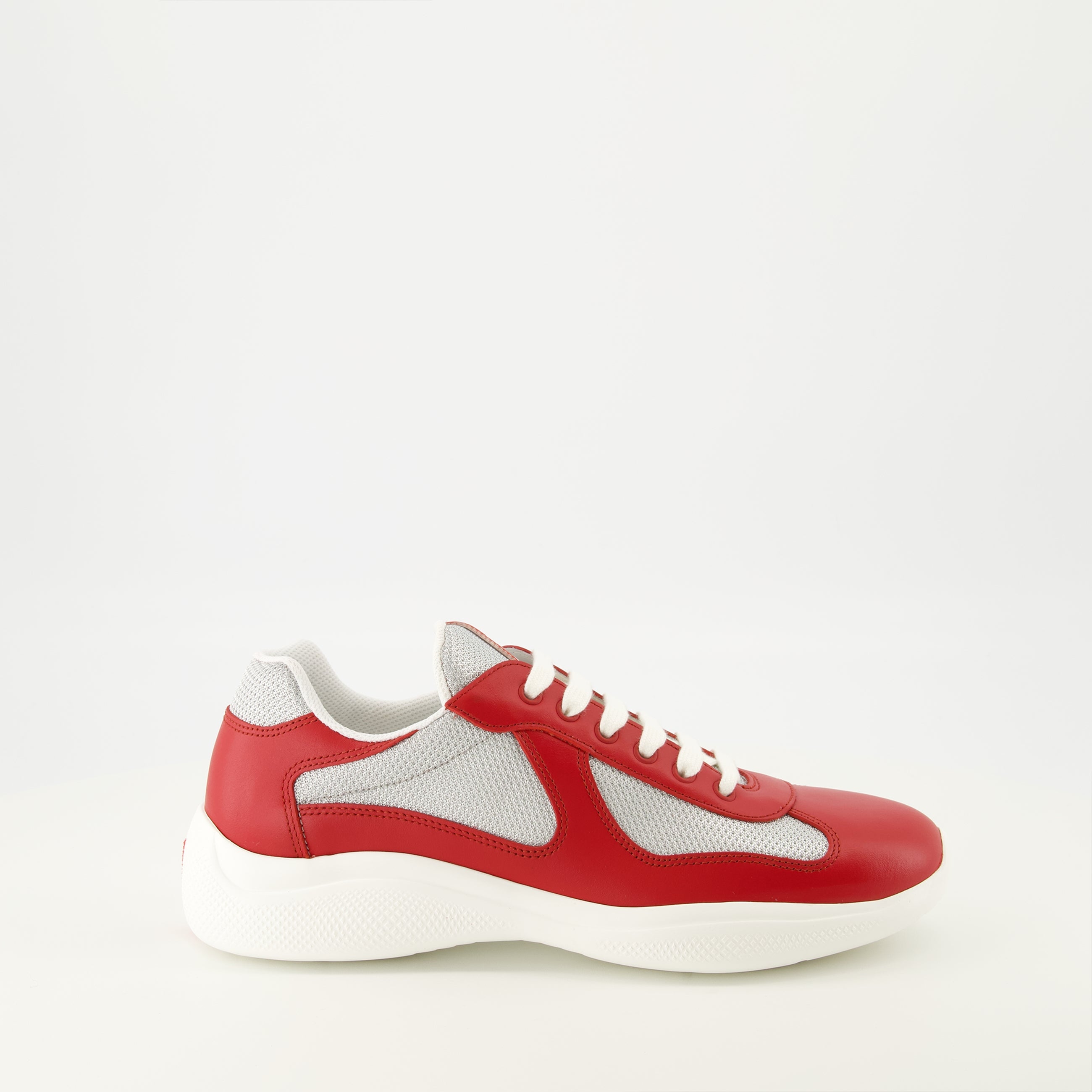 Prada shoe, America's Cup, red sneakers, calf leather footwear, rugged sole