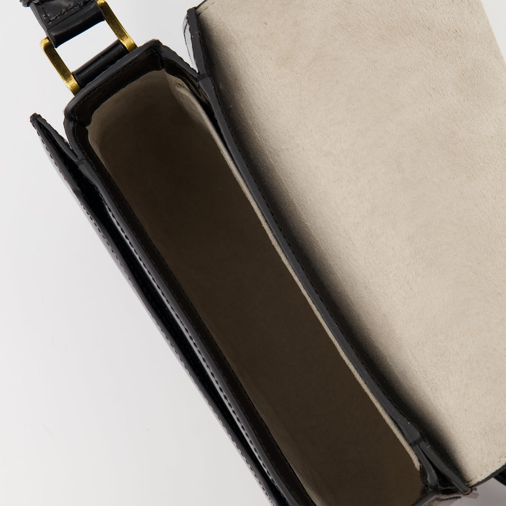 Ami Paris bag, black leather bag, unisex accessory, adjustable shoulder strap, calf leather handbag