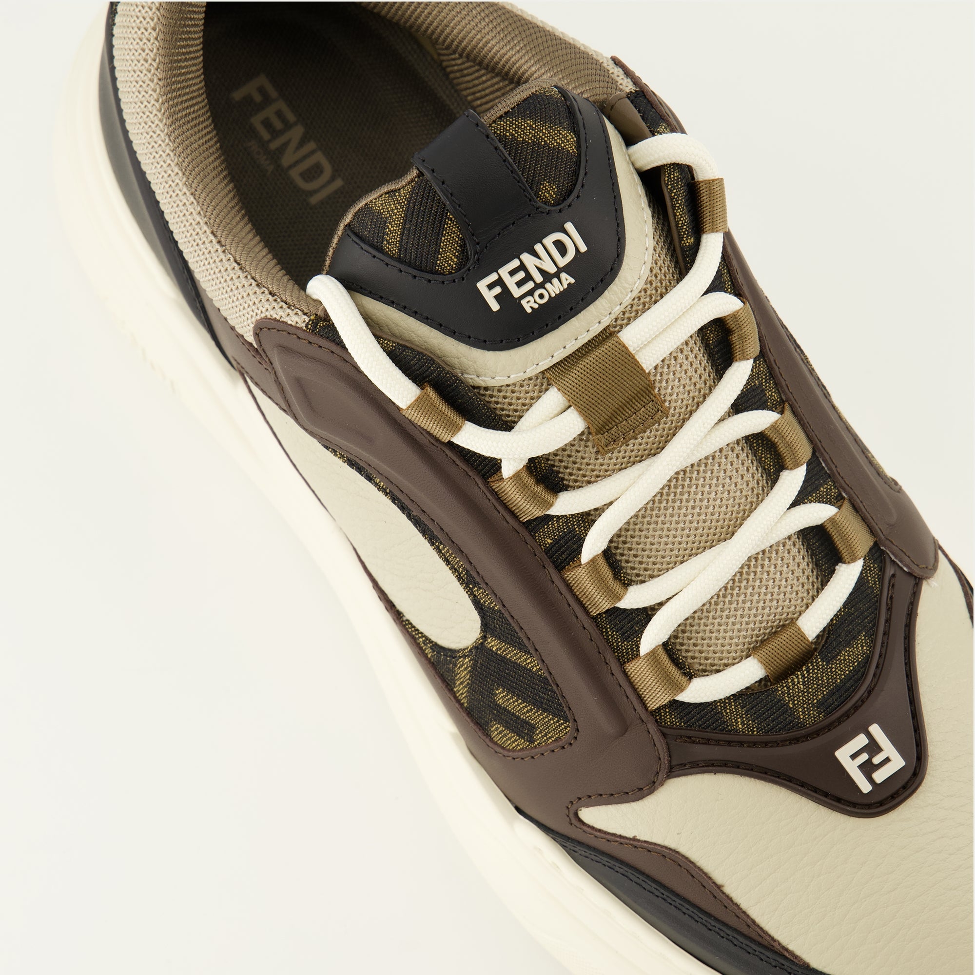 Fendi sneakers, brown sneakers, calf leather footwear, autumn winter collection, designer sneakers