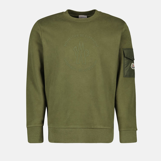 Moncler sweatshirt, green sweatshirt, men's fashion, pocket sweatshirt, AW24 collection