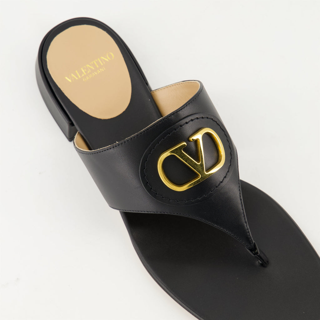 black leather slides, VLogo sandals, open toe slides, Valentino footwear, Spring-Summer 2025