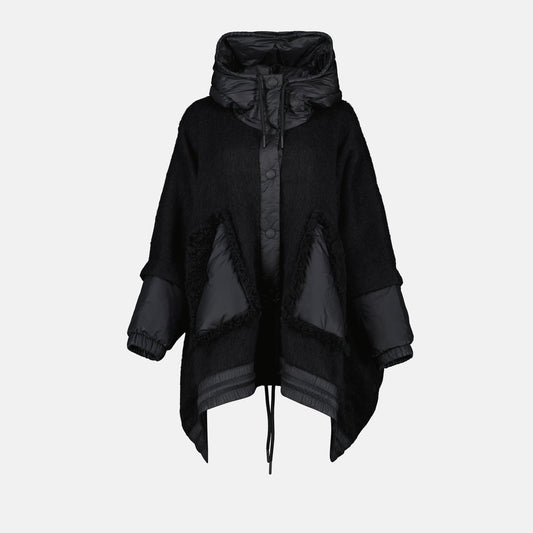 Moncler cape, wool-alpaca cape, adjustable hood, high collar, Grenoble style