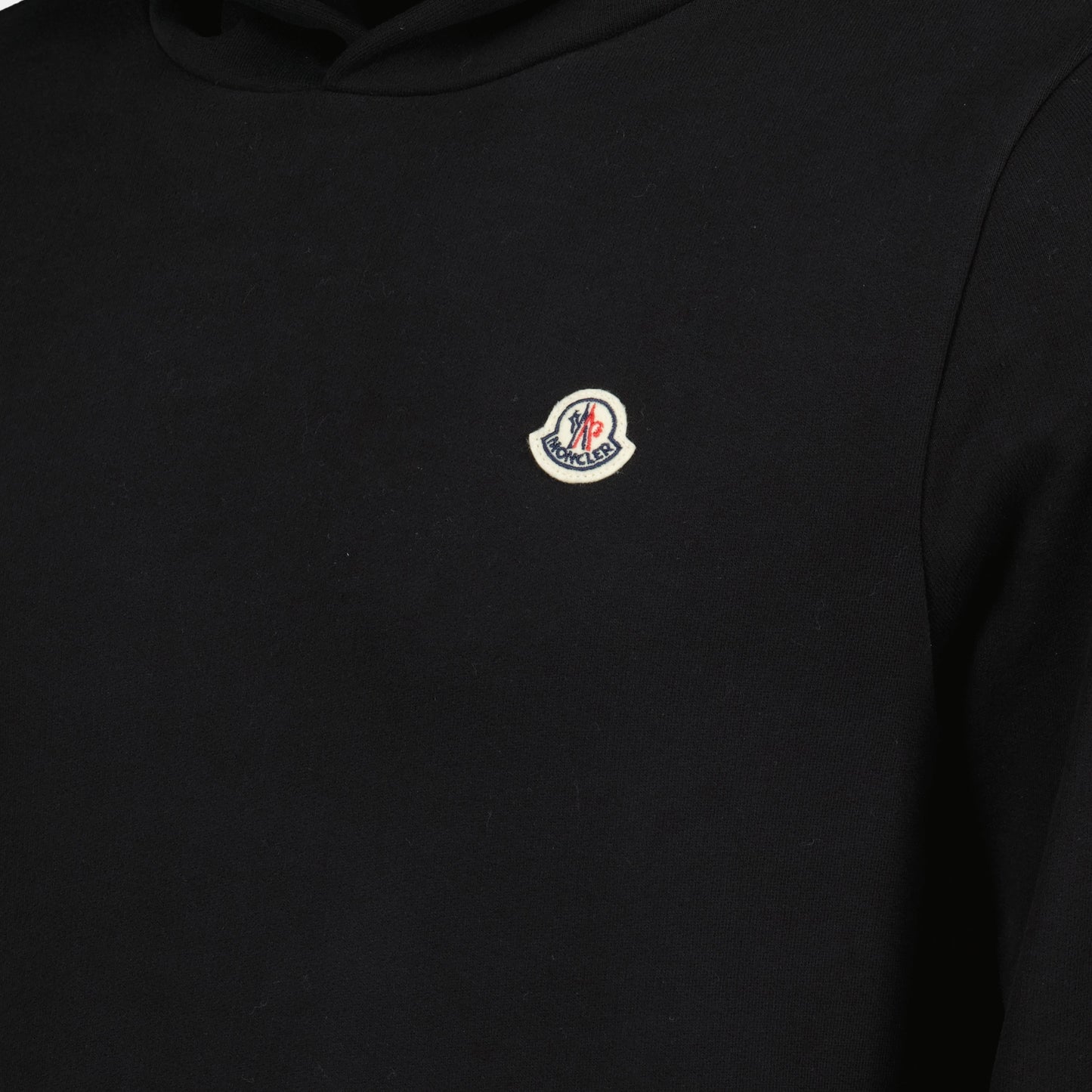 Moncler hoodie, black cotton hoodie, logo sweatshirt, high collar hoodie, luxury casual wear