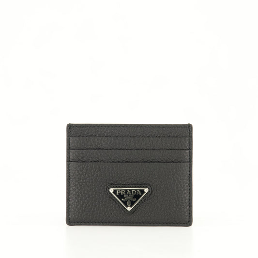 black card holder, leather card case, triangle logo card holder, men's accessories, designer card holder