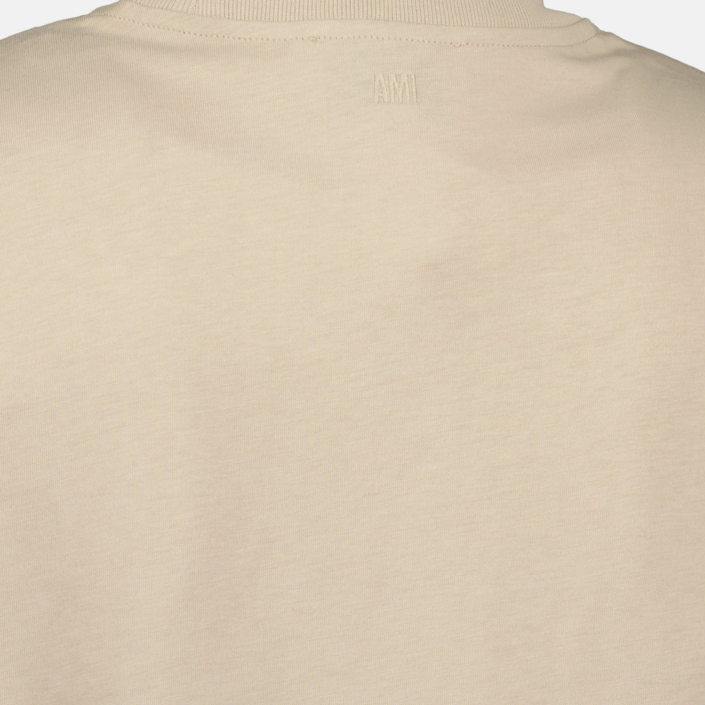 Ami Paris T-Shirt, beige T-Shirt, organic cotton shirt, embroidered logo T-Shirt, men's fashion